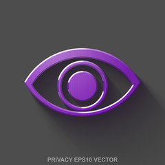 Flat metallic safety 3D icon. Purple Glossy Metal Eye on Gray background. EPS 10, vector.