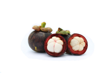Mangosteen the queen of thai tropical fruit isolated on white background.