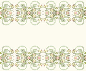 Seamless vintage border in small narcissus. Art nouveau millefleurs. Daffodil the symbol of Wales. Floral background for textile, wallpaper, surface, print, gift wrap, scrapbooking, decoupage.