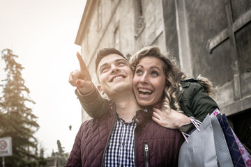 Couple in shopping together.