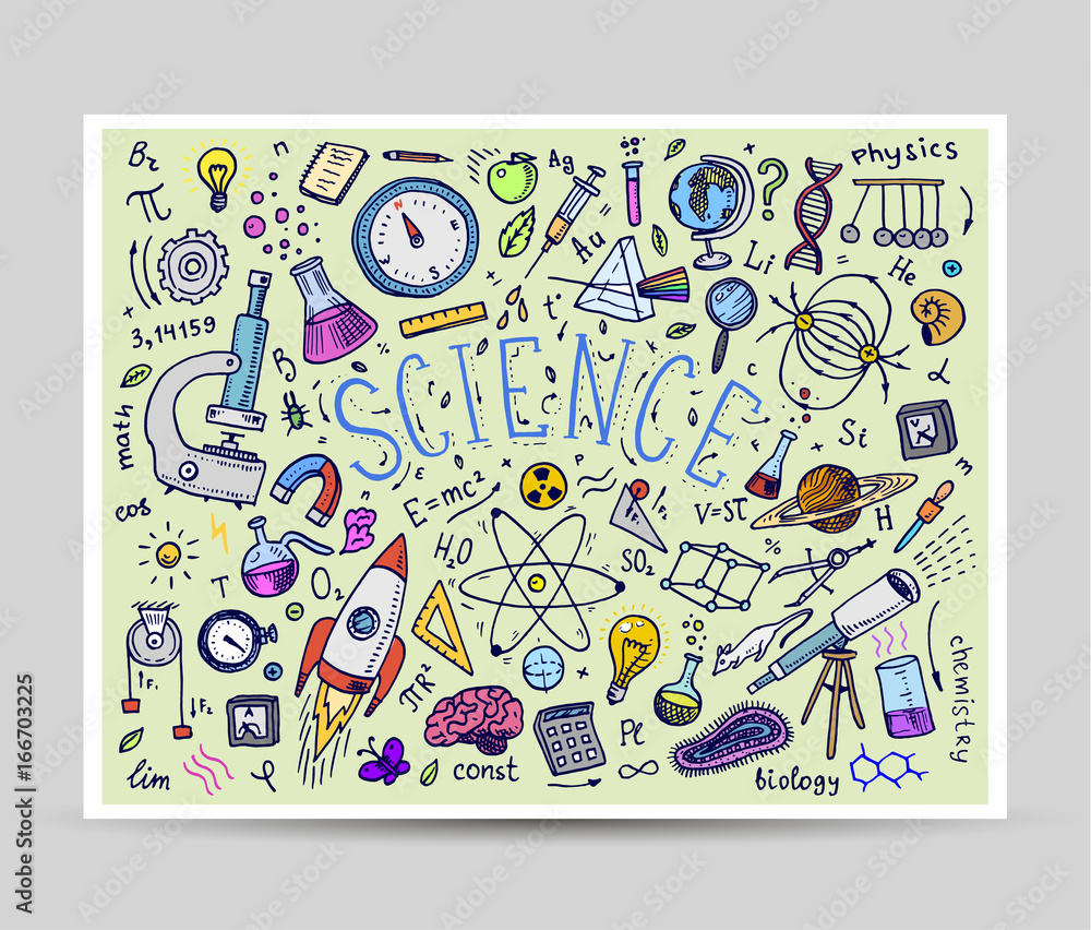 Sticker engraved hand drawn in old sketch and vintage style. scientific formulas and calculations in physics