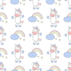 Dancing unicorns seamless vector pattern - 166703807