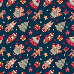 Naklejka premium Merry Christmas pattern with Christmas toys. 
