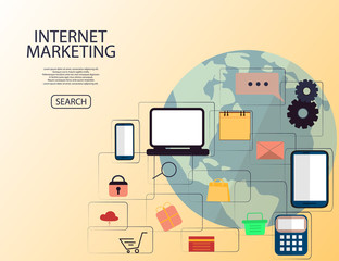 Online Internet Marketing Concept. Digital Marketing, store, Ecommerce shopping. Flat illustration.
