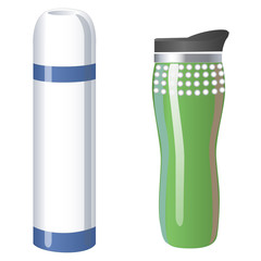 Thermos flask icons. Tumbler thermo cup isolated on a white background.  illustration