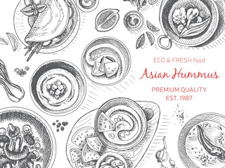 Vector illustration sketch - oriental food. Card menu asian vintage design template, banner.