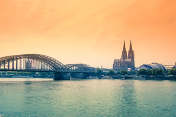 Cologne Cathedral and Hohenzollern Bridge, Cologne, Germany - obrazy, fototapety, plakaty