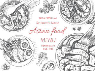 Vector illustration sketch - asian food. Card menu japan. vintage design template, banner.