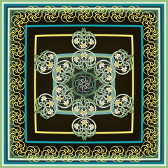 Square composition in small narcissus. Art nouveau style. Floral vintage  enchanting background for scarf print, textile, covers, surface, scrapbooking, decoupage. Bandana, pareo, shawl design.