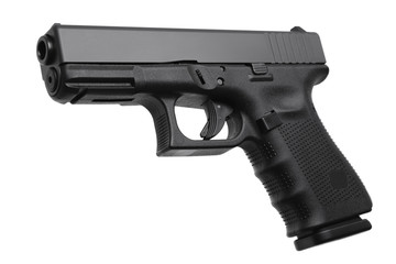 black gun pistol isolated on white - obrazy, fototapety, plakaty