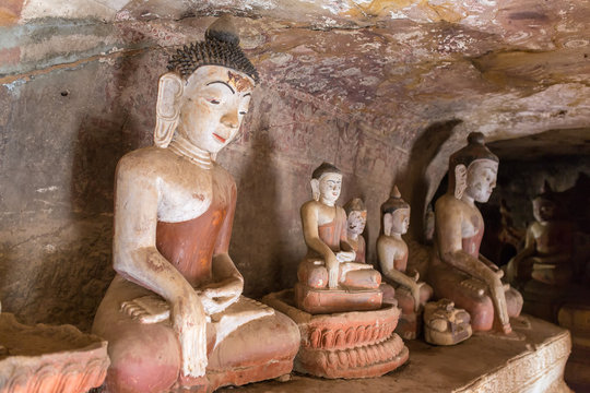 Buddha statues in Pho Win Taung Caves in Monywa, Mandalay