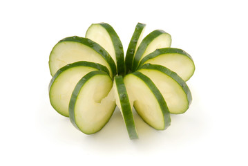 Cucumbers carving. Food decoration. Vegetable flowers