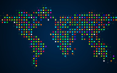 Abstract colorful world map of dots. Vector