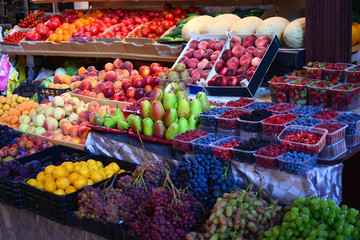Natural food market from farm. Fresh fruits for sale.
