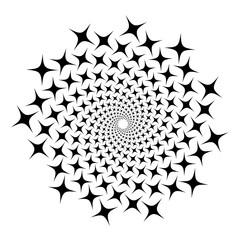 Swirl, vortex background. Rotating spiral. Pattern of a whirling of hearts. Icon, stars, star, outline, black, white.