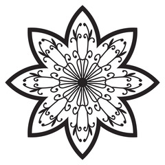 Ornamental round doodle flower isolated on white background. Black outline mandala. Geometric circle element. Vector illustration.