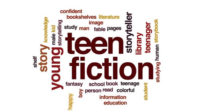 Teen fiction animated word cloud, text design animation.