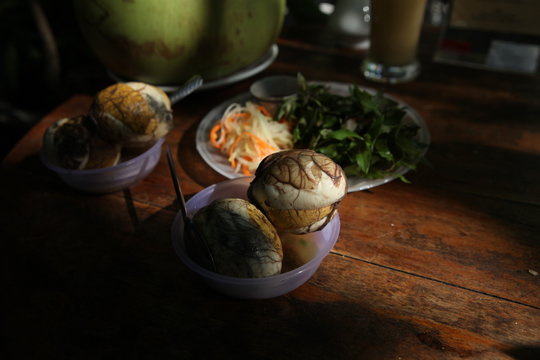 Balut (boiled developing duck embryo) in Hoi An, Vietnam. This is a special cuisine in Asia countries.