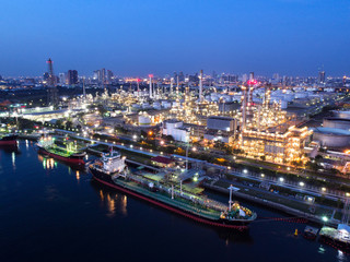 Aerial view Oil refinery .The factory is located in the middle of nature and no emissions. The area around the air pure.