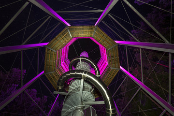 Treetop Walkway (czech: stezka korunami stromu) at night in Lipno nad Vltavou, South Bohemia, Czech Republic