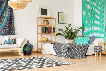Turquoise tissue on the wall