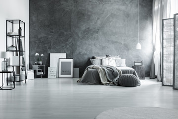 Minimalist and gray loft bedroom