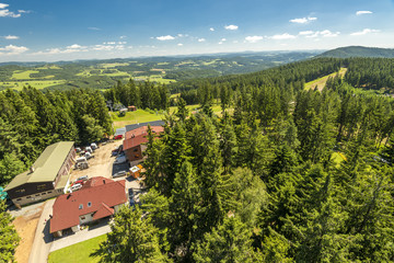 Panorama of Sumana national park (Kramolin and Slupecny Vrch) from Treetop Walkway,  Lipno nad Vltavou, South Bohemia, Czech Republic