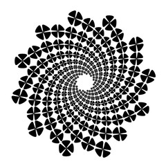 Swirl, vortex background. Rotating spiral. Icon, flower, petals, outline, black, white