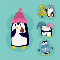 Penguin christmas vector illustration character cartoon funny cute animal antarctica polar beak pole winter bird.