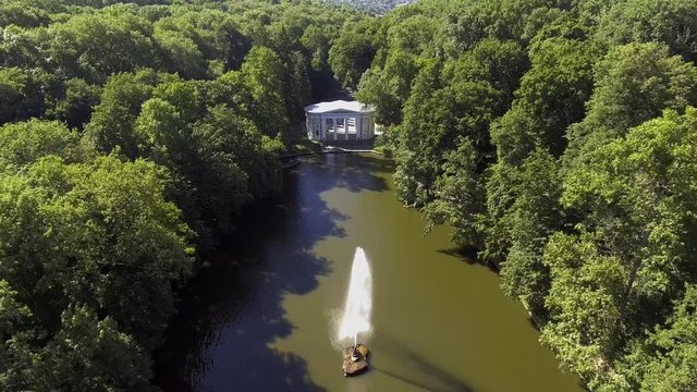 Aerial view of the national dendrological park Sofiyivka. View of the Snake Fountain and Flora Pavilion