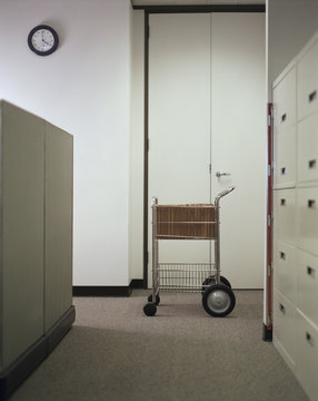 Mail Delivery Bin In Corporate Office Hallway