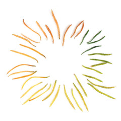 Fir gradient from yellow to green branches frame isolated on white background.