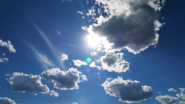 Timelapse of clouds on the sky. Clouds close and open the sun.