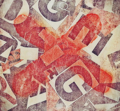 grunge red letter X and grunge collage of letters background