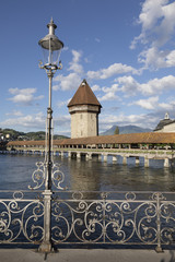 Lucerne with wooden bridge called chapel bridge
