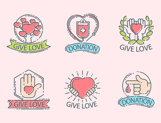 Fototapeta na wymiar Donate money set logo icons help icon donation contribution charity philanthropy symbols humanity support vector