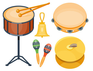 Musical drum wood rhythm music instrument series set of percussion vector illustration