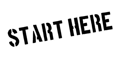 Start Here rubber stamp. Grunge design with dust scratches. Effects can be easily removed for a clean, crisp look. Color is easily changed.