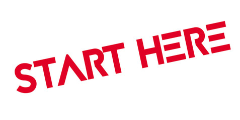 Start Here rubber stamp. Grunge design with dust scratches. Effects can be easily removed for a clean, crisp look. Color is easily changed.