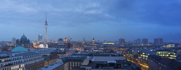 BERLIN, GERMANY, FEBRUARY - 16, 2017: Panorama of Berlin in evening dusk.