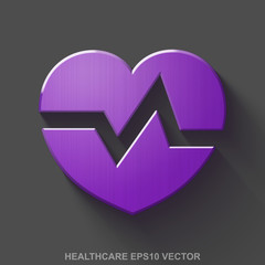 Flat metallic Healthcare 3D icon. Purple Glossy Metal Heart on Gray background. EPS 10, vector.