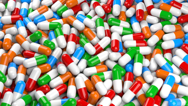 Colorful medical pills. 3D Rendering.