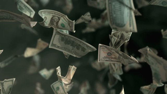 Falling Dollar money in Slow motion 4K Loopable