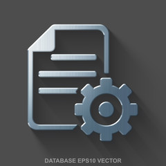 Flat metallic Database 3D icon. Polished Steel Gear on Gray background. EPS 10, vector.