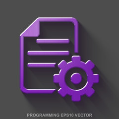 Flat metallic Software 3D icon. Purple Glossy Metal Gear on Gray background. EPS 10, vector.