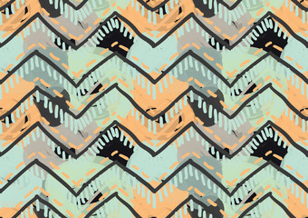 Obraz premium Scribbled circles inked chevron brown green yellow