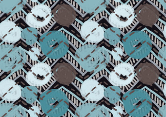 Scribbled circles inked chevron green brown