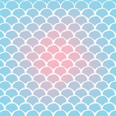 Mermaid tale on trendy gradient background. Square backdrop with mermaid tale ornament. Bright color transitions. Fish scale banner and invitation. Underwater and sea pattern. Blue, rose, pink colors.