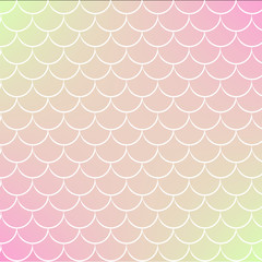Fish skin on trendy gradient background. Square backdrop with fish skin ornament. Bright color transitions. Mermaid tail banner and invitation. Underwater and sea pattern. Warm peachy colors.