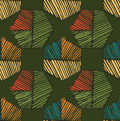 Striped hexagons on green